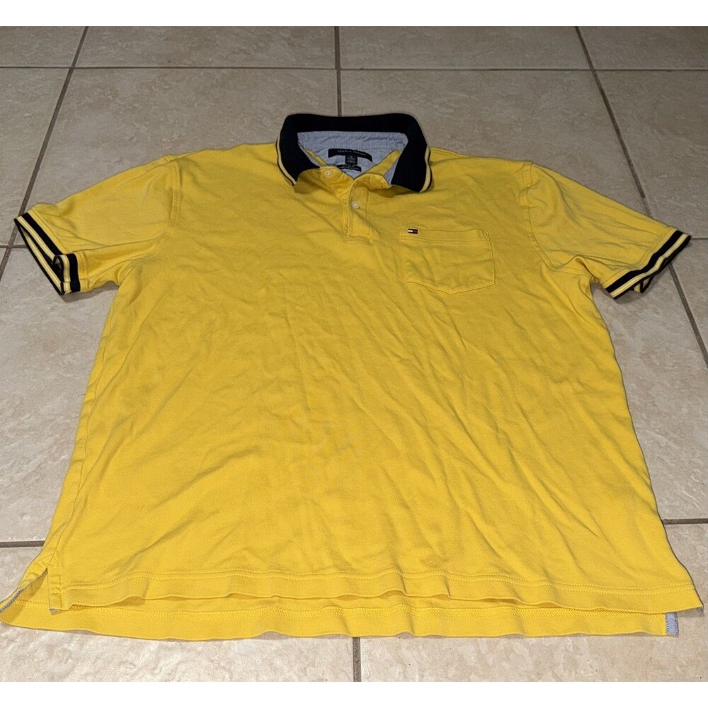 Tommy Hilfiger Yellow Polo Shirt Men's Size XL Short Sleeve Logo Button